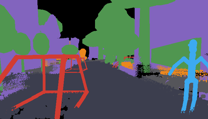 Aligned real-world proxy with semantic scene regions, a human primitive, and a vehicle box